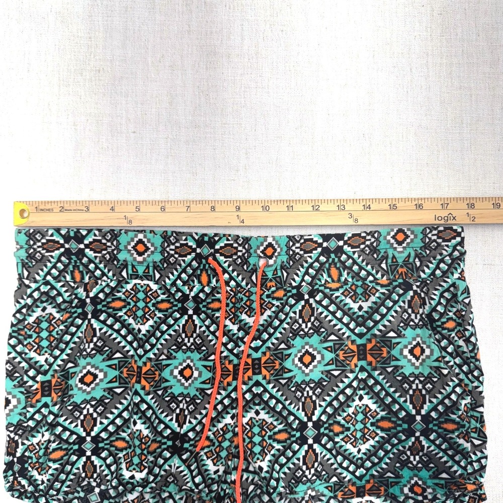 Kiss And Cry Womens Tribal Aztec Geometric Rayon‎ Shorts Teal Orange Size Large - Picture 7 of 13